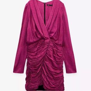 Zara Pink Satin Effect Polka Dot Mini Dress